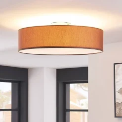 Lindby Gang|Loftlamper > loftlampe Sebatin, Ø 50 cm, lysebrun, stof, E27