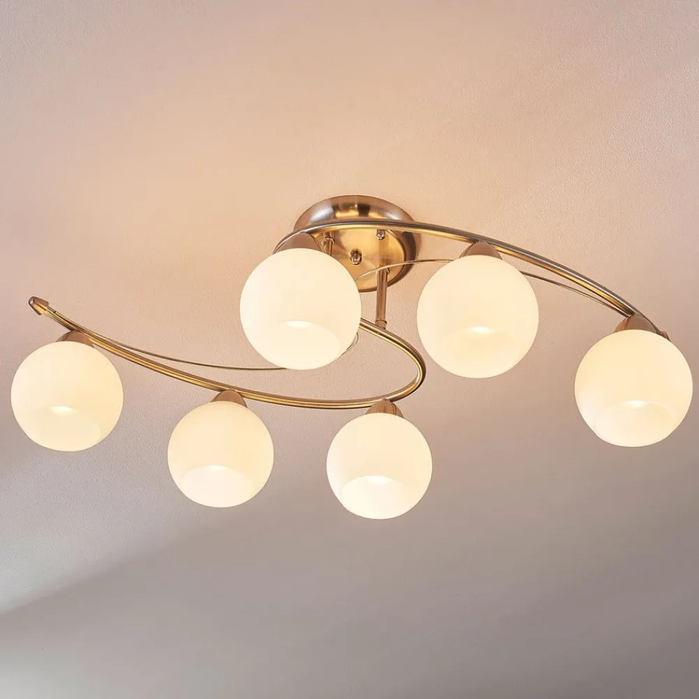 Lindby Gang|Loftlamper > loftlampe Svean, 6 lyskilder, hvid, glas, længde 75 cm