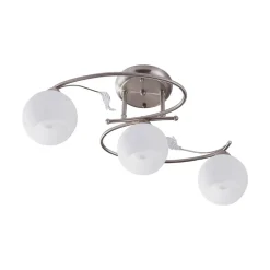 Gang|Loftlamper ^ Lindby loftlampe Svean, 3 lyskilder, nikkel/hvid, glas, længde 60 cm