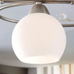 Gang|Loftlamper ^ Lindby loftlampe Svean, 3 lyskilder, nikkel/hvid, glas, længde 60 cm