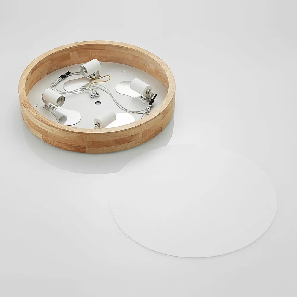 Lindby Gang|Loftlamper > loftlampe Tanju, Ø 50 cm, 4 lyskilder, egetræ, E27