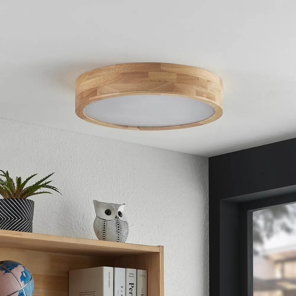 Gang|Loftlamper ^ Lindby loftlampe Tanju, Ø 40 cm, 3 lyskilder, egetræ, E27