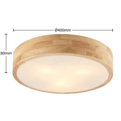Gang|Loftlamper ^ Lindby loftlampe Tanju, Ø 40 cm, 3 lyskilder, egetræ, E27