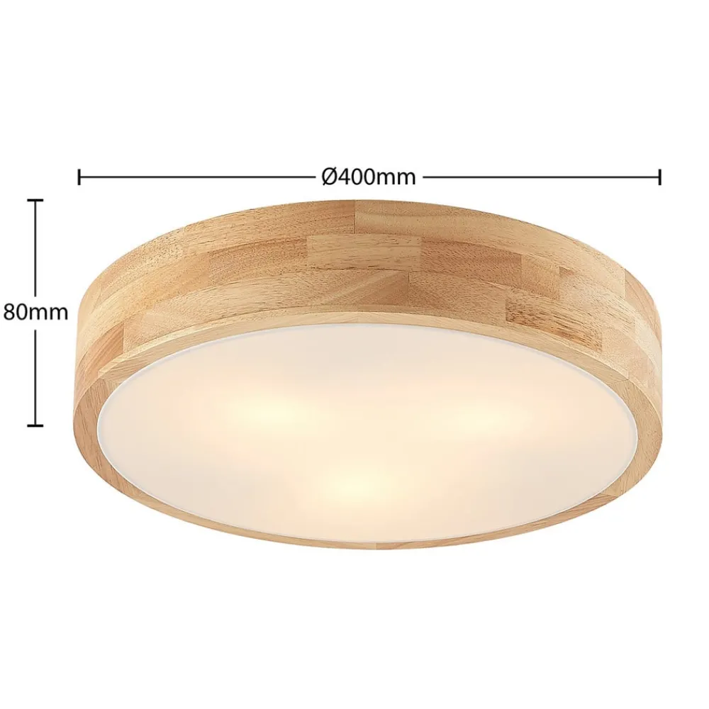 Gang|Loftlamper ^ Lindby loftlampe Tanju, Ø 40 cm, 3 lyskilder, egetræ, E27