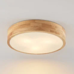 Gang|Loftlamper ^ Lindby loftlampe Tanju, Ø 40 cm, 3 lyskilder, egetræ, E27