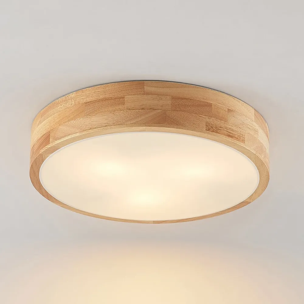 Gang|Loftlamper ^ Lindby loftlampe Tanju, Ø 40 cm, 3 lyskilder, egetræ, E27