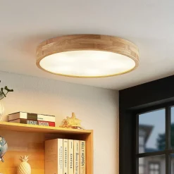 Gang|Loftlamper ^ Lindby loftlampe Tanju, Ø 60 cm, 5 lyskilder, egetræ, E27
