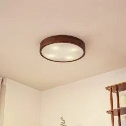 Lindby Gang|Loftlamper > loftlampe Tanju, Ø 50 cm, valnøddetræ, 4 lyskilder, E27