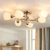 Lindby Gang|Loftlamper > loftlampe Tatas, Ø 64 cm, nikkel, 6 lyskilder, glas