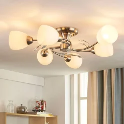 Lindby Gang|Loftlamper > loftlampe Tatas, Ø 64 cm, nikkel, 6 lyskilder, glas