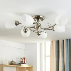 Lindby Gang|Loftlamper > loftlampe Tatas, Ø 64 cm, nikkel, 6 lyskilder, glas