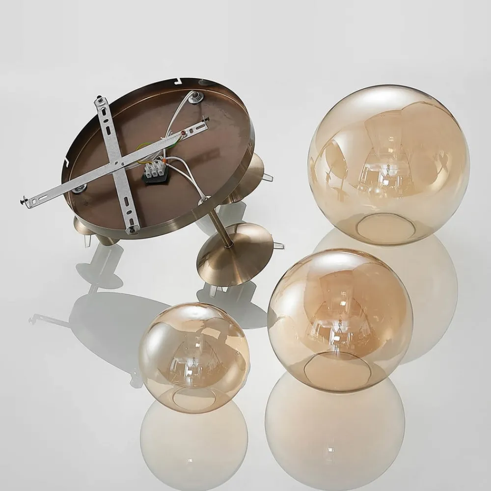 Lindby Loftlamper > loftlampe Teeja, amber, 3 lyskilder, Ø47cm, glas, E27