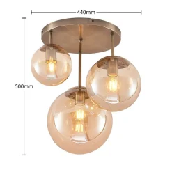 Lindby Loftlamper > loftlampe Teeja, amber, 3 lyskilder, Ø47cm, glas, E27