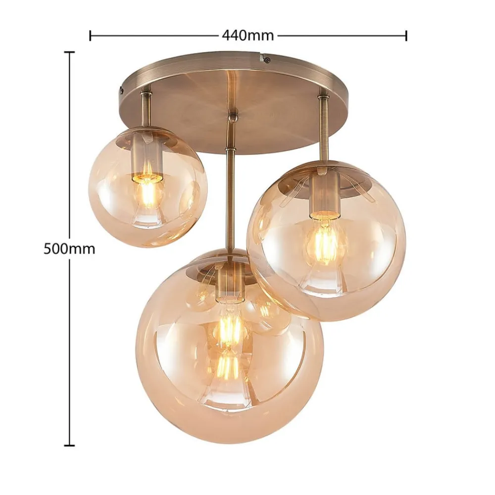 Lindby Loftlamper > loftlampe Teeja, amber, 3 lyskilder, Ø47cm, glas, E27