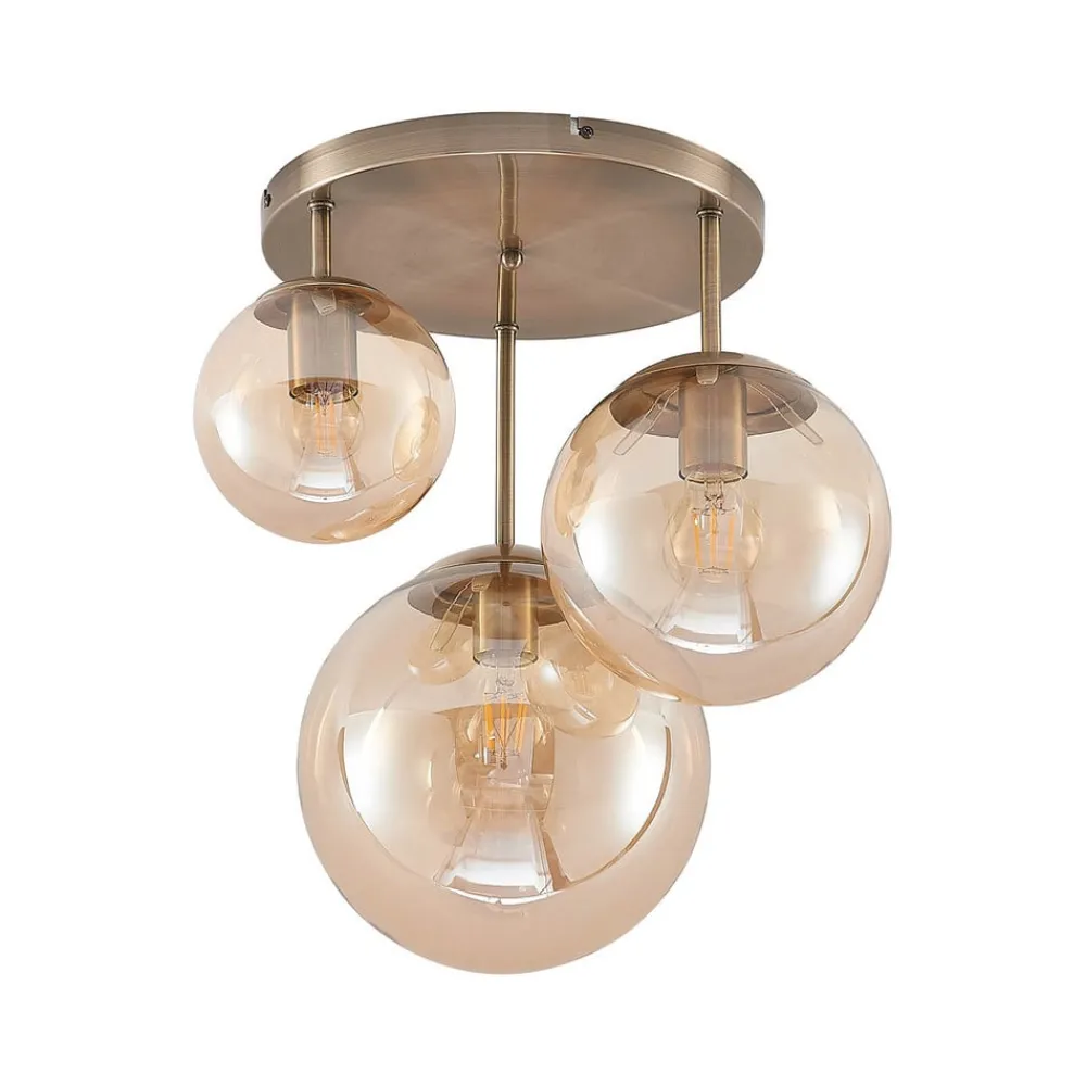 Lindby Loftlamper > loftlampe Teeja, amber, 3 lyskilder, Ø47cm, glas, E27