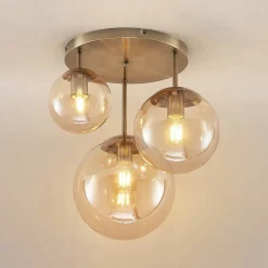 Lindby Loftlamper > loftlampe Teeja, amber, 3 lyskilder, Ø47cm, glas, E27
