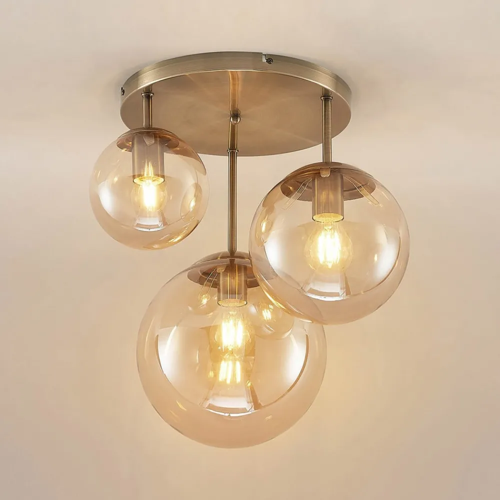 Lindby Loftlamper > loftlampe Teeja, amber, 3 lyskilder, Ø47cm, glas, E27