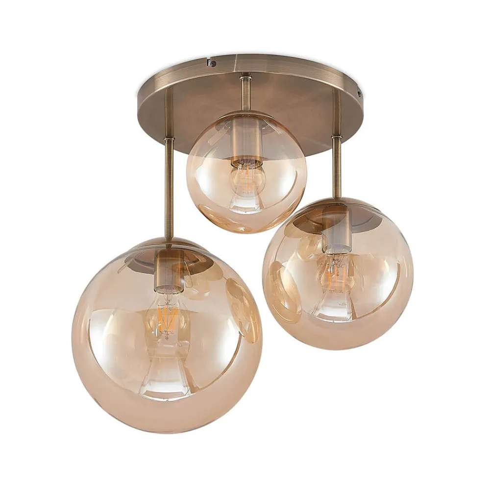 Lindby Loftlamper > loftlampe Teeja, amber, 3 lyskilder, Ø47cm, glas, E27