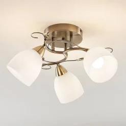 Lindby Gang|Loftlamper > loftlampe Thaddeus, Ø 44 cm, antik messing, glas