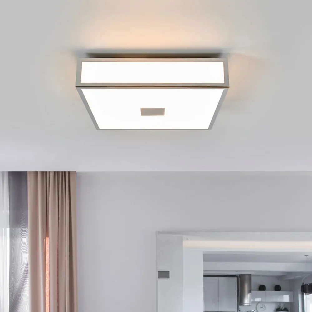 Loftlamper ^ Lindby loftlampe til badeværelset Eniola, 30 cm, hvid/grå, IP44