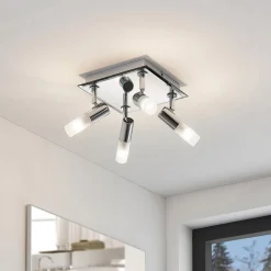 Loftlamper|Loftlamper ^ Lindby loftlampe til bad Zela, 32 cm, krom, 4 lyskilder, IP44