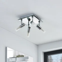 Loftlamper|Loftlamper ^ Lindby loftlampe til bad Zela, 32 cm, krom, 4 lyskilder, IP44