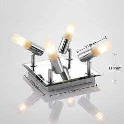 Loftlamper|Loftlamper ^ Lindby loftlampe til bad Zela, 32 cm, krom, 4 lyskilder, IP44