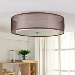 Lindby Gang|Loftlamper > loftlampe Tobia, brun, tekstil, Ø 50 cm, E27