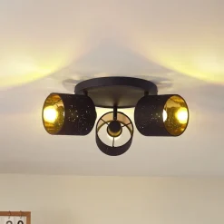 Lindby Loftlamper > loftlampe Vasilia, 3 lyskilder, sort/guld, stof