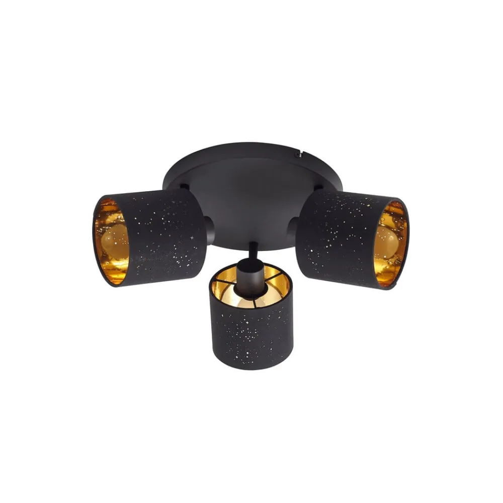 Lindby Loftlamper > loftlampe Vasilia, 3 lyskilder, sort/guld, stof