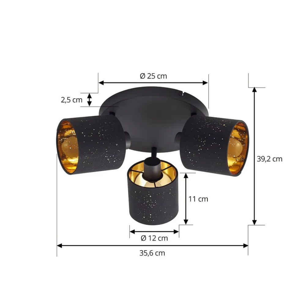 Lindby Loftlamper > loftlampe Vasilia, 3 lyskilder, sort/guld, stof
