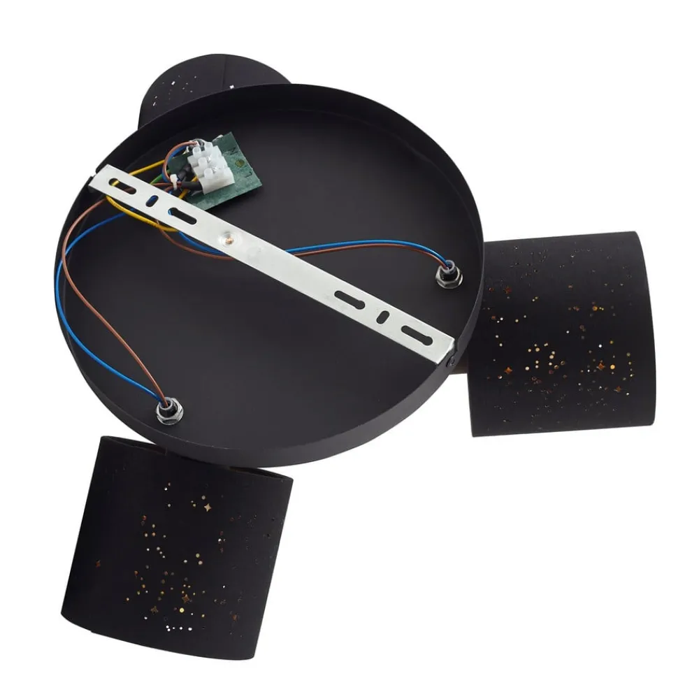 Lindby Loftlamper > loftlampe Vasilia, 3 lyskilder, sort/guld, stof