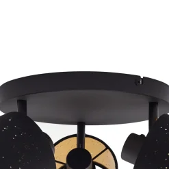 Lindby Loftlamper > loftlampe Vasilia, 3 lyskilder, sort/guld, stof