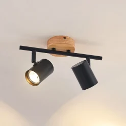 Loftlamper|Spotlights ^ Lindby loftlampe Xiomara, 2 lyskilder, 27 cm lang, træ