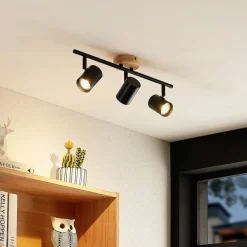 Gang|Loftlamper ^ Lindby loftlampe Xiomara, 3 lyskilder, 68 cm lang, træ