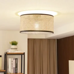 Lindby Gang|Loftlamper > Loftlampe Yaelle, Ø 40 cm, Rattan, sort, E27