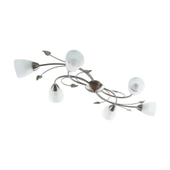 Gang|Loftlamper ^ Lindby loftlampe Yannie, 6 lyskilder, 106 cm, nikkel/hvid, glas