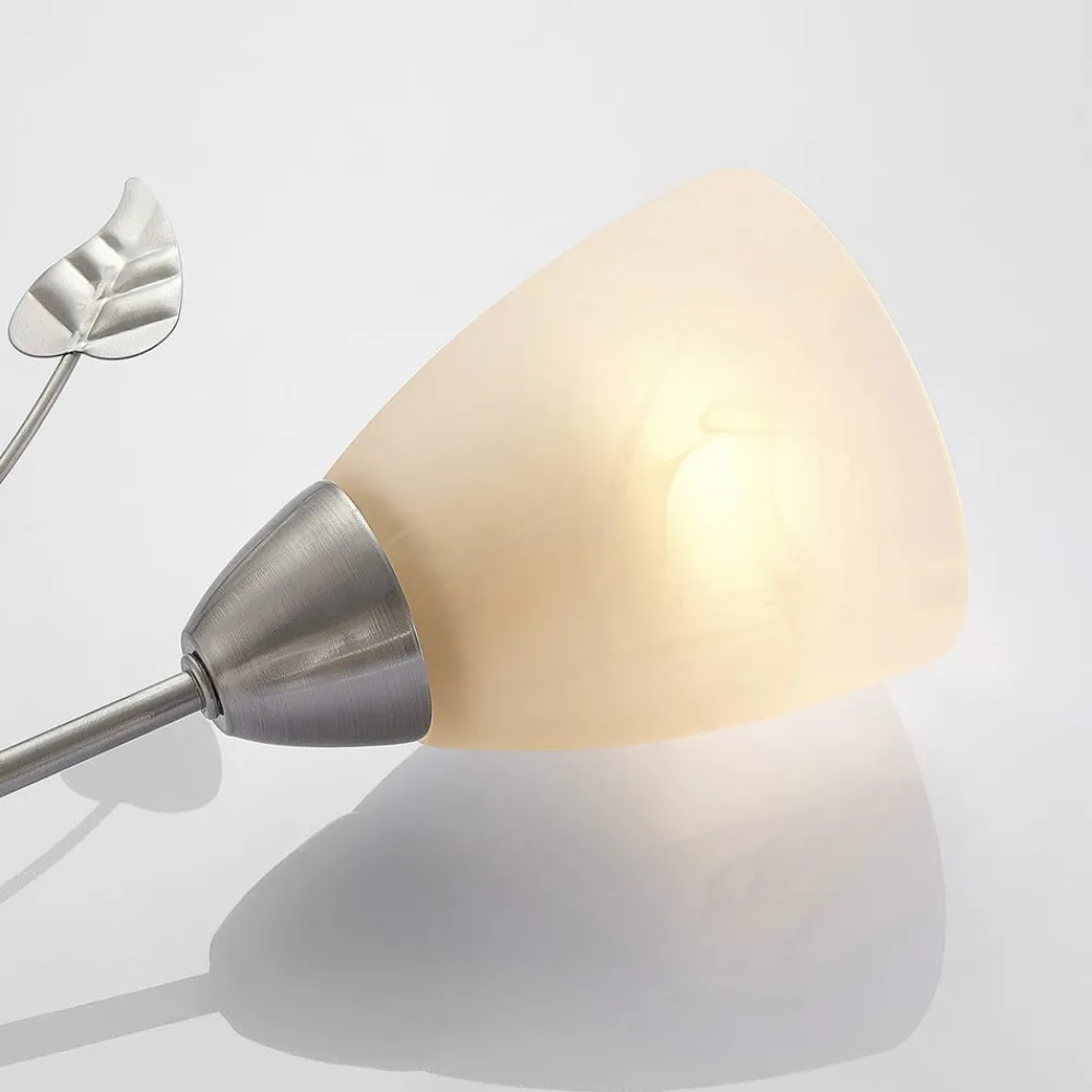 Gang|Loftlamper ^ Lindby loftlampe Yannie, 6 lyskilder, 106 cm, nikkel/hvid, glas