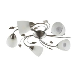 Lindby Gang|Loftlamper > loftlampe Yannie, 5 lyskilder, 60 cm, nikkel/hvid, glas