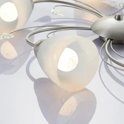 Lindby Gang|Loftlamper > loftlampe Yannie, 5 lyskilder, 60 cm, nikkel/hvid, glas