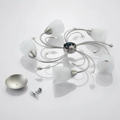 Lindby Gang|Loftlamper > loftlampe Yannie, 5 lyskilder, 60 cm, nikkel/hvid, glas