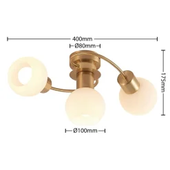Lindby Gang|Loftlamper > loftslampe Ciala, 3-lys, messingfarvet, glas