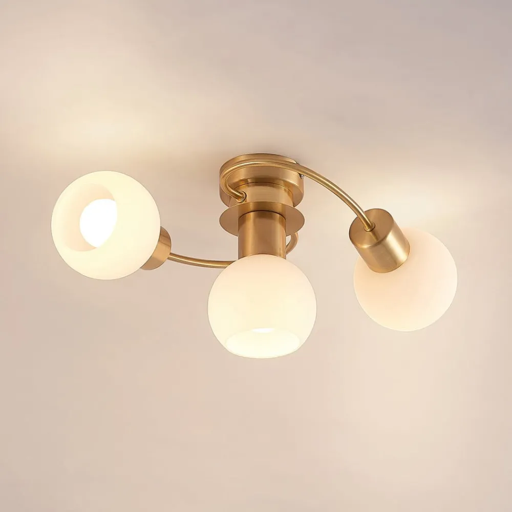 Lindby Gang|Loftlamper > loftslampe Ciala, 3-lys, messingfarvet, glas