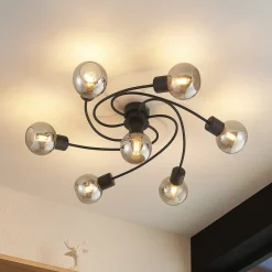 Lindby Loftlamper|Loftlamper > loftslampe Ciala, 7-lys, sort, smoke, glas