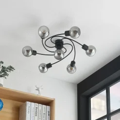 Lindby Loftlamper|Loftlamper > loftslampe Ciala, 7-lys, sort, smoke, glas