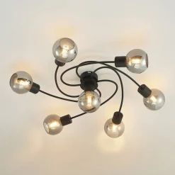 Lindby Loftlamper|Loftlamper > loftslampe Ciala, 7-lys, sort, smoke, glas