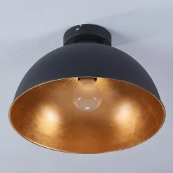Loftlamper|Loftlamper ^ Lindby loftslampe Lya, Ø 31 cm, sort-guld, metal, E27