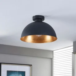 Loftlamper|Loftlamper ^ Lindby loftslampe Lya, Ø 31 cm, sort-guld, metal, E27