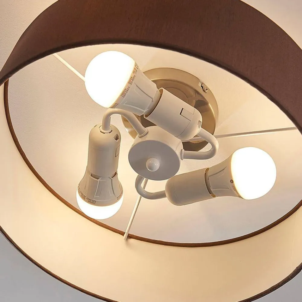 Lindby Gang|Loftlamper > loftslampe Sebatin, Ø 40 cm, lysebrun, stof, E27