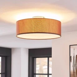 Lindby Gang|Loftlamper > loftslampe Sebatin, Ø 40 cm, lysebrun, stof, E27